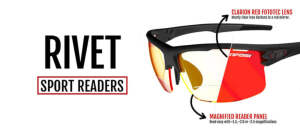 Tifosi Optics RIVET Reader Sunglasses | Size 72 - Blackout/Clarion Red Fototec +2.0